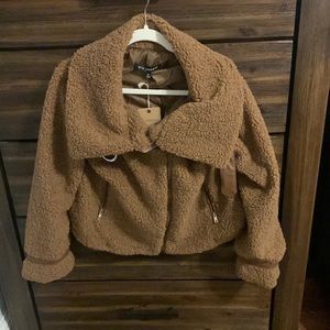 NWT brown teddy crop coat
